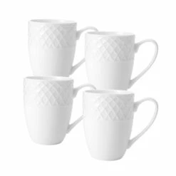 Best Pirce ✔️ Mikasa® Trellis White Set of 4 Mugs 🥰