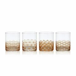 Budget 🥰 Mikasa® Art Deco Set of 4 Gold Double Old Fashioned Whiskey Glasses 😀
