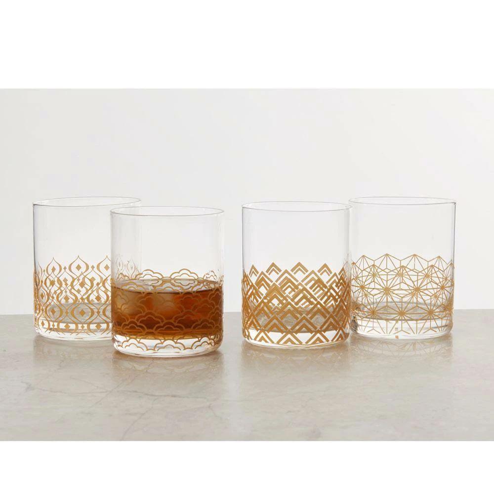 Budget 🥰 Mikasa® Art Deco Set of 4 Gold Double Old Fashioned Whiskey Glasses 😀 4 Budget 🥰 Mikasa® Art Deco Set of 4 Gold Double Old Fashioned Whiskey Glasses 😀 - Image 2