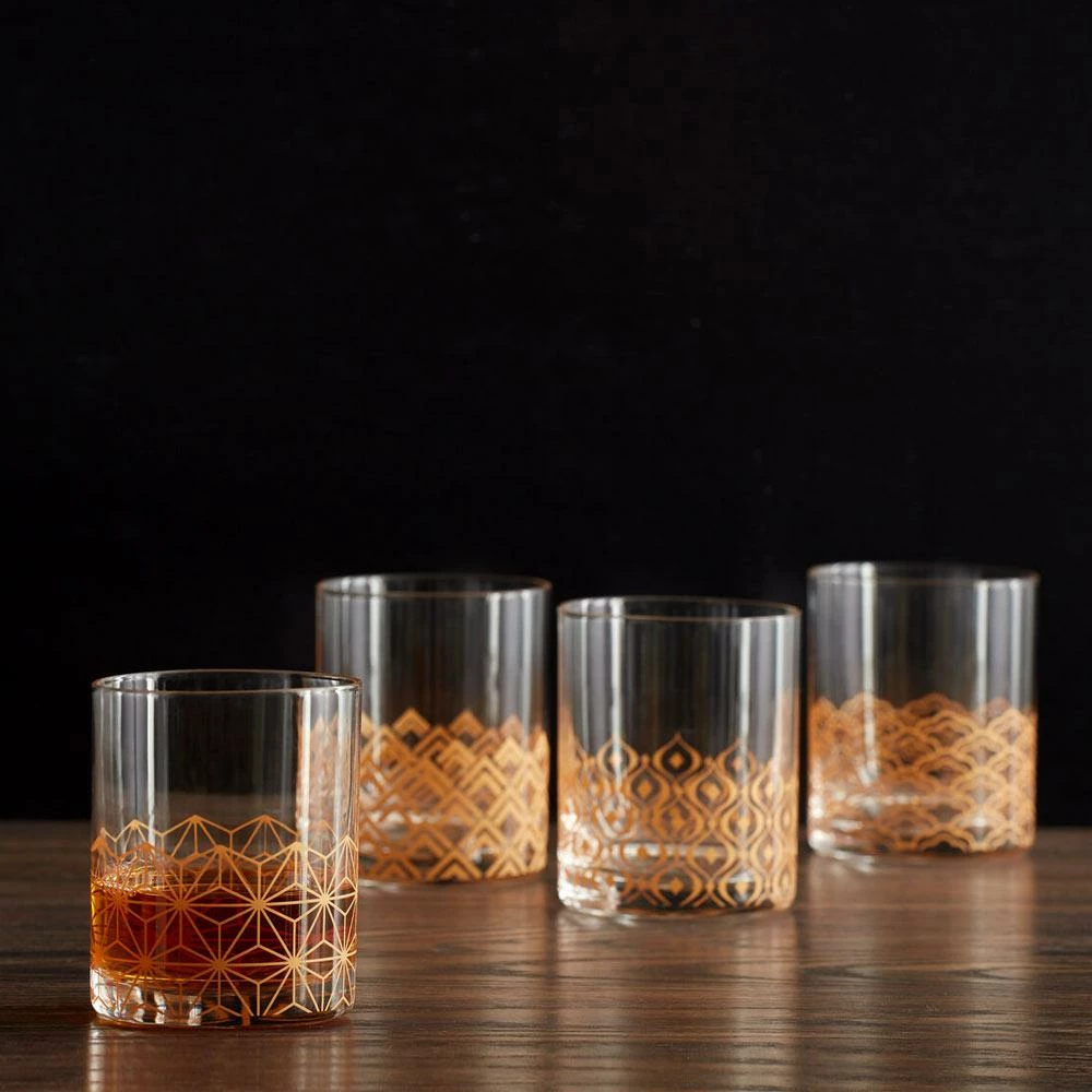Budget 🥰 Mikasa® Art Deco Set of 4 Gold Double Old Fashioned Whiskey Glasses 😀 5 Budget 🥰 Mikasa® Art Deco Set of 4 Gold Double Old Fashioned Whiskey Glasses 😀 - Image 3