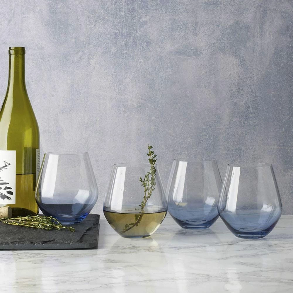 New 🥰 Mikasa® Gianna Ombre Blue Set of 4 Stemless Wine Glasses 😉 4 New 🥰 Mikasa® Gianna Ombre Blue Set of 4 Stemless Wine Glasses 😉 - Image 2