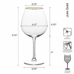 Top 10 🎉 Mikasa® Julie Gold Set of 4 Red Wine Glasses 🥰 -Hot Sale barware Store julie gold set of 4 red wine glasses 5289858 4