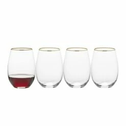 Buy 👍 Mikasa® Julie Gold Set of 4 Stemless Wine Glasses ⭐