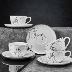 Best deal 🧨 Mikasa® Love Story Set of 4 Teacups and Saucers 👏 -Hot Sale barware Store love story set of 4 cups and saucers 5293353 3