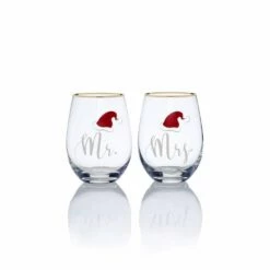 Coupon 🥰 Celebrations by Mikasa® Stemless Gifts Mr And Mrs Santa Hat Stemless Wine Set of 2 🤩
