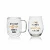 Brand new 🎉 Mikasa® Double Wall Mug and Stemless Wine Glass Set of 2, Caffeine Wine Sentiment ⌛ -Hot Sale barware Store stemless set of 2 caffeine wine glass and glass mug 5281857 1