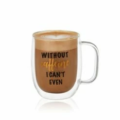 Brand new 🎉 Mikasa® Double Wall Mug and Stemless Wine Glass Set of 2, Caffeine Wine Sentiment ⌛ -Hot Sale barware Store stemless set of 2 caffeine wine glass and glass mug 5281857 3