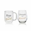 Top 10 👏 Mikasa® Double Wall Mug and Stemless Wine Glass Set of 2, Rise and Unwind Sentiments ⭐ -Hot Sale barware Store stemless set of 2 unwind wine glass and glass mug 5281850 1